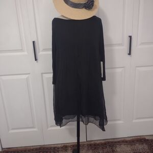 NWT Focus 2000 Blouse Black Sheer Flowy Peasent Top